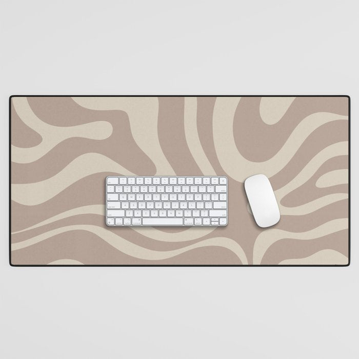 Liquid Swirl Retro Abstract Pattern in Creamy Cocoa Desk Mat Gallery Image 1