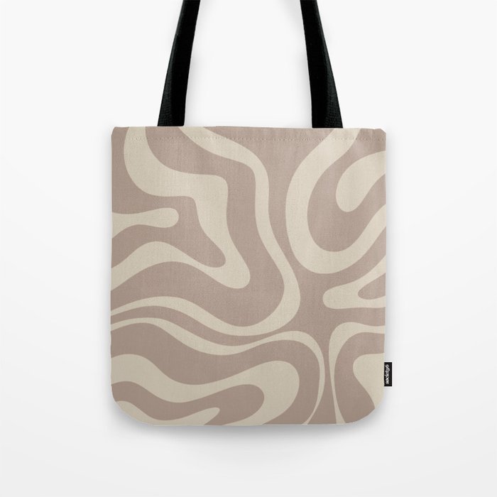 Liquid Swirl Retro Abstract Pattern in Creamy Cocoa Tote Bag Gallery Image 1