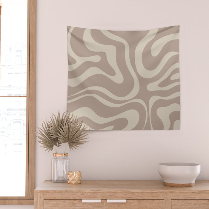 Liquid Swirl Retro Abstract Pattern in Creamy Cocoa Wall Tapestry Gallery Image 2