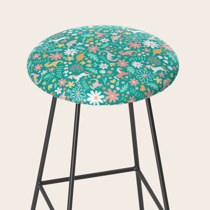 Dinosaurs + Unicorns on Teal Stool Gallery Image 2