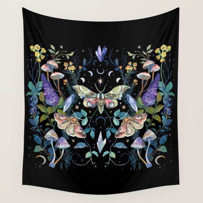 Crystals Moth Mushrooms Wall Tapestry Gallery Image 4
