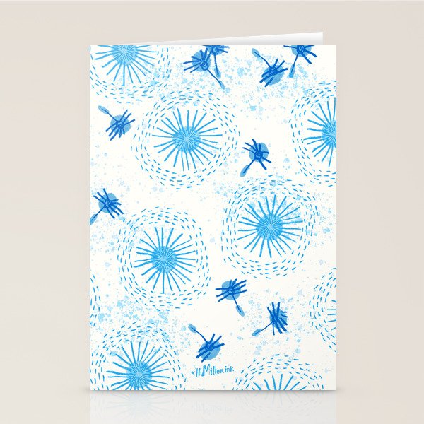 Make A Wish Dandelion Pattern in Sky Blue & Off White Stationery Card Gallery Image 1