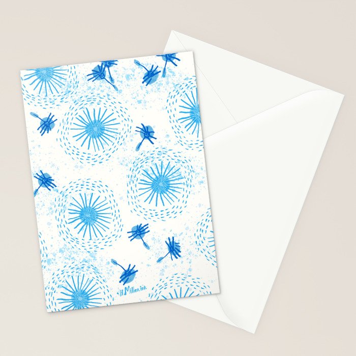 Make A Wish Dandelion Pattern in Sky Blue & Off White Stationery Card Gallery Image 2