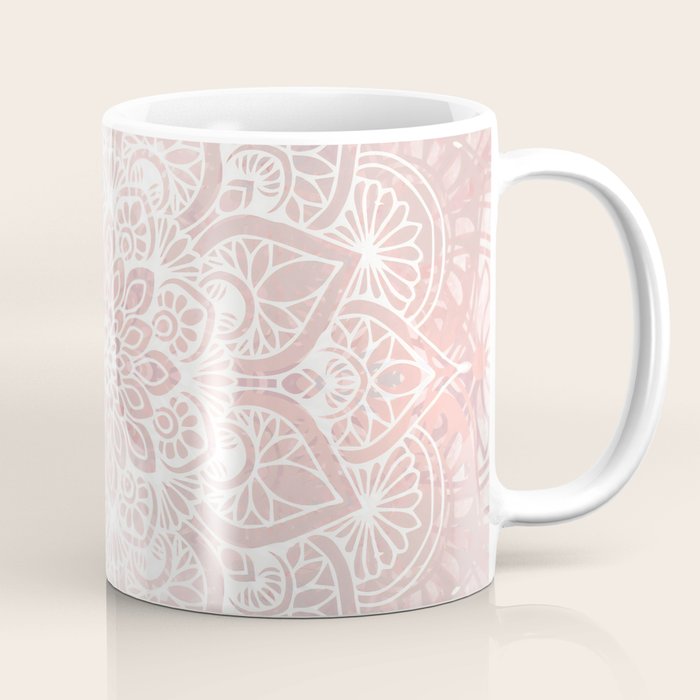 Mandala Yoga Love, Blush Pink Floral Coffee Mug Gallery Image 1