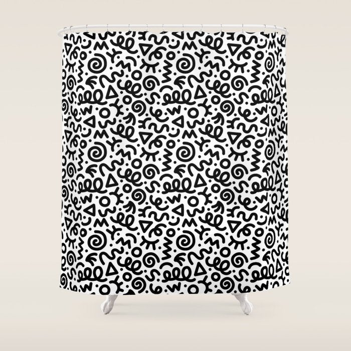 Fun black and white doodle art pattern Shower Curtain Gallery Image 1