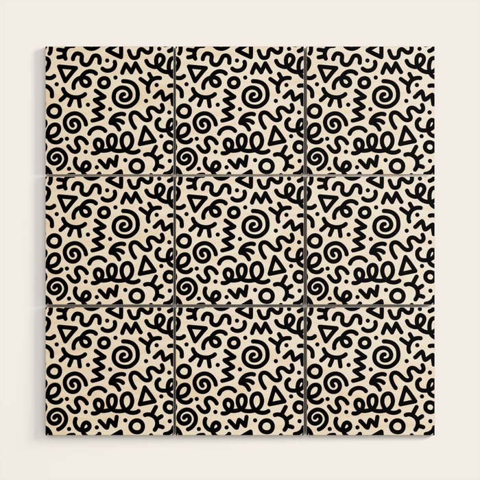 Fun black and white doodle art pattern Wood Wall Art Gallery Image 1