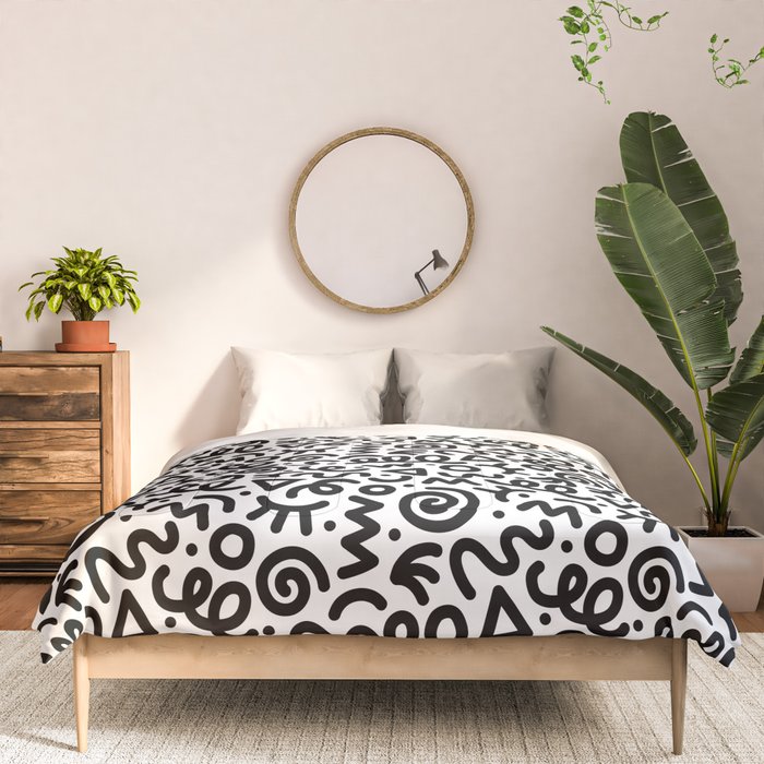 Fun black and white doodle art pattern Comforter Gallery Image 3