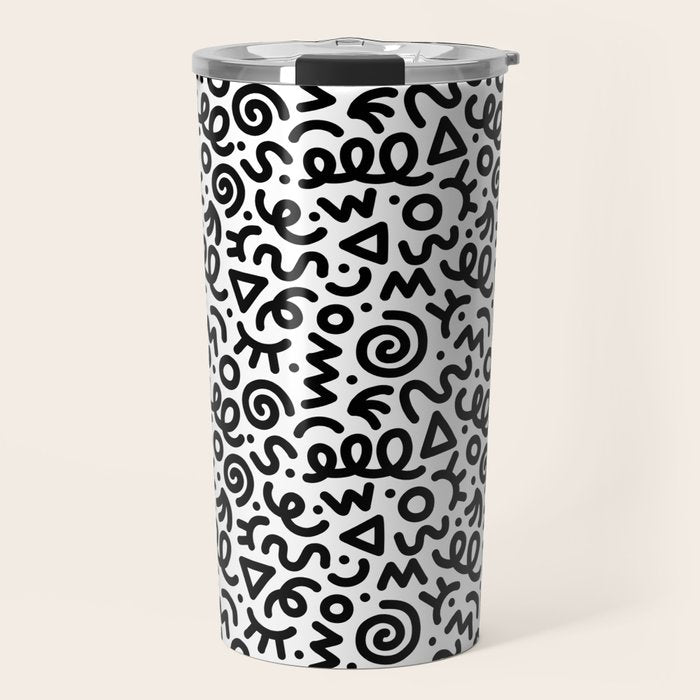 Fun black and white doodle art pattern Travel Mug Gallery Image 1