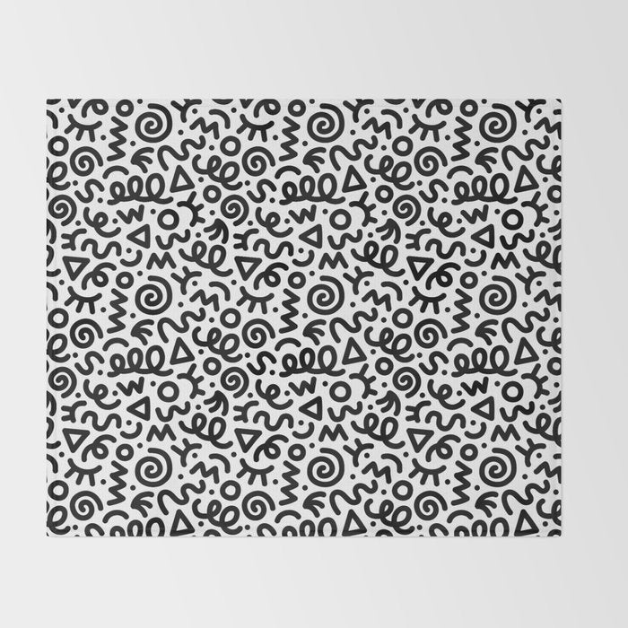 Fun black and white doodle art pattern Throw Blanket Gallery Image 2