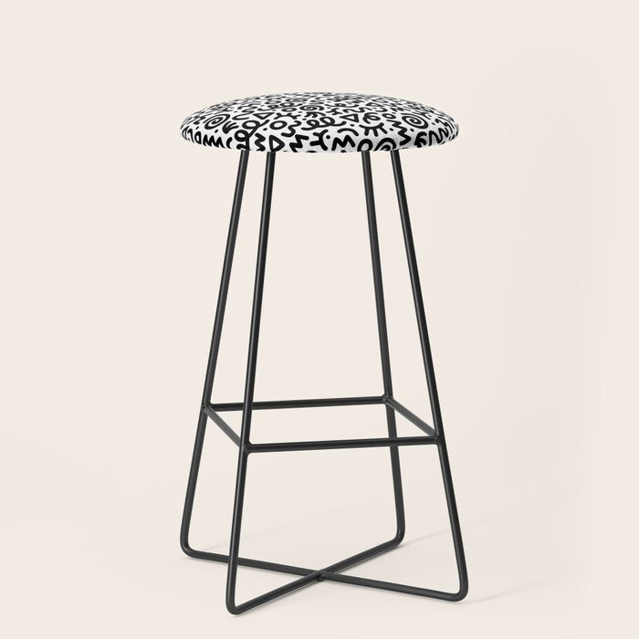 Fun black and white doodle art pattern Stool Gallery Image 1