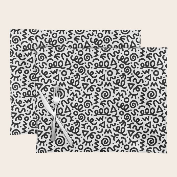 Fun black and white doodle art pattern Placemat Gallery Image 1