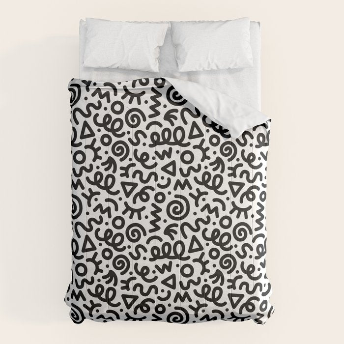 Fun black and white doodle art pattern Comforter Gallery Image 6