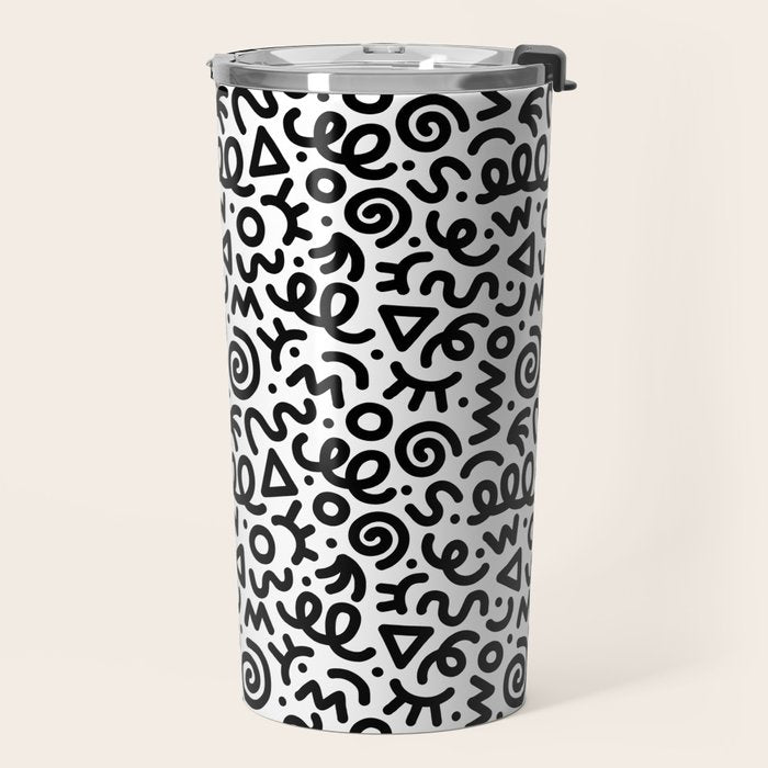 Fun black and white doodle art pattern Travel Mug Gallery Image 2