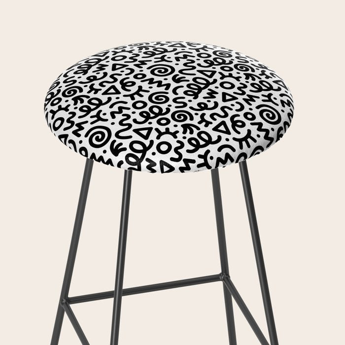 Fun black and white doodle art pattern Stool Gallery Image 2