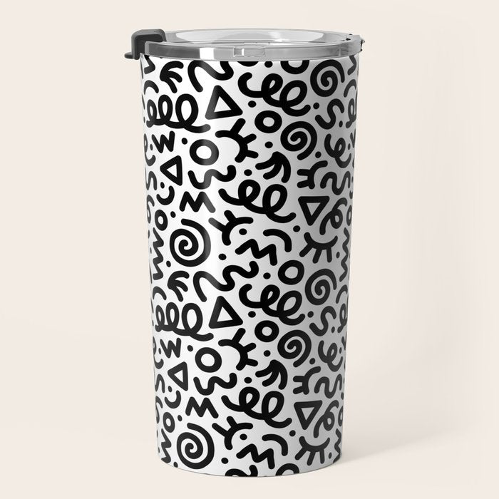Fun black and white doodle art pattern Travel Mug Gallery Image 3