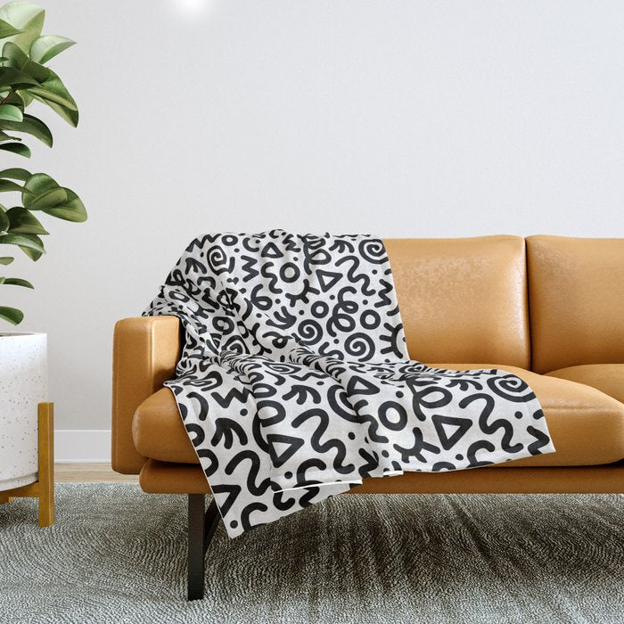 Fun black and white doodle art pattern Throw Blanket Gallery Image 1