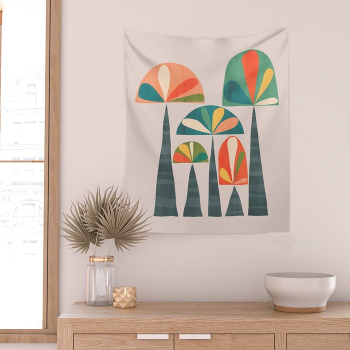 Quirky retro palm trees Wall Tapestry Gallery Image 2