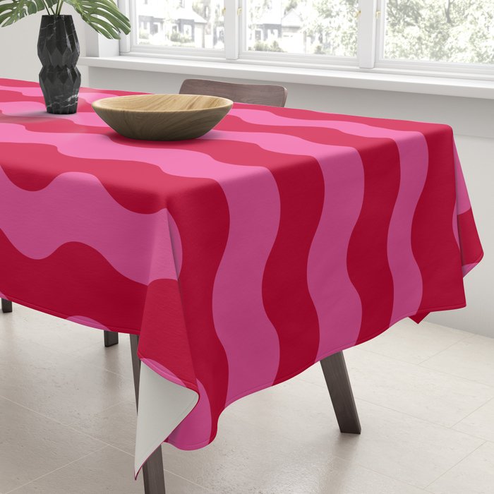  Red and Pink Candy Striped Waves Tablecloth Gallery Image 3