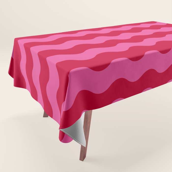  Red and Pink Candy Striped Waves Tablecloth Gallery Image 1