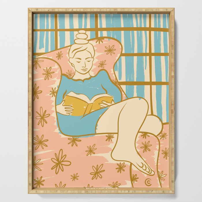 Portrait of a Woman Reading - Quiet Time 1 Serving Tray Gallery Image 1