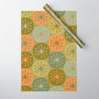 Mid Century Modern Atomic Retro Dots Pattern in Vintage Olive Green and Cantaloupe Orange Wrapping Paper Gallery Image 1