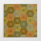 Mid Century Modern Atomic Retro Dots Pattern in Vintage Olive Green and Cantaloupe Orange Wood Wall Art Gallery Image 1