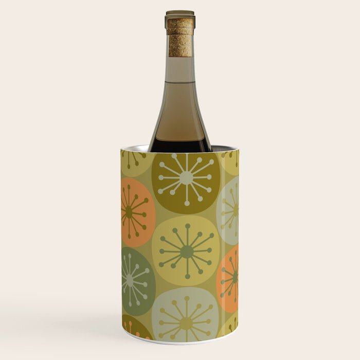 Mid Century Modern Atomic Retro Dots Pattern in Vintage Olive Green and Cantaloupe Orange Wine Chiller Gallery Image 3