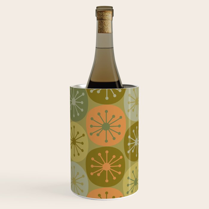 Mid Century Modern Atomic Retro Dots Pattern in Vintage Olive Green and Cantaloupe Orange Wine Chiller Gallery Image 2