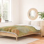 Mid Century Modern Atomic Retro Dots Pattern in Vintage Olive Green and Cantaloupe Orange Duvet Cover Gallery Image 2