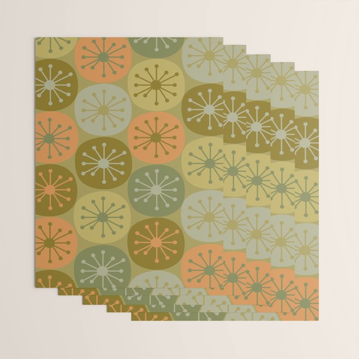 Mid Century Modern Atomic Retro Dots Pattern in Vintage Olive Green and Cantaloupe Orange Wrapping Paper Gallery Image 3
