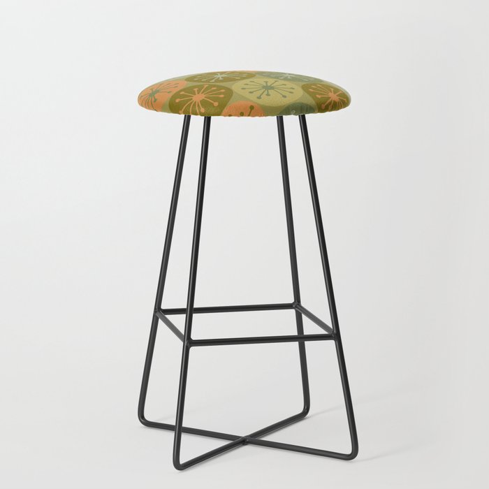 Mid Century Modern Atomic Retro Dots Pattern in Vintage Olive Green and Cantaloupe Orange Stool Gallery Image 1