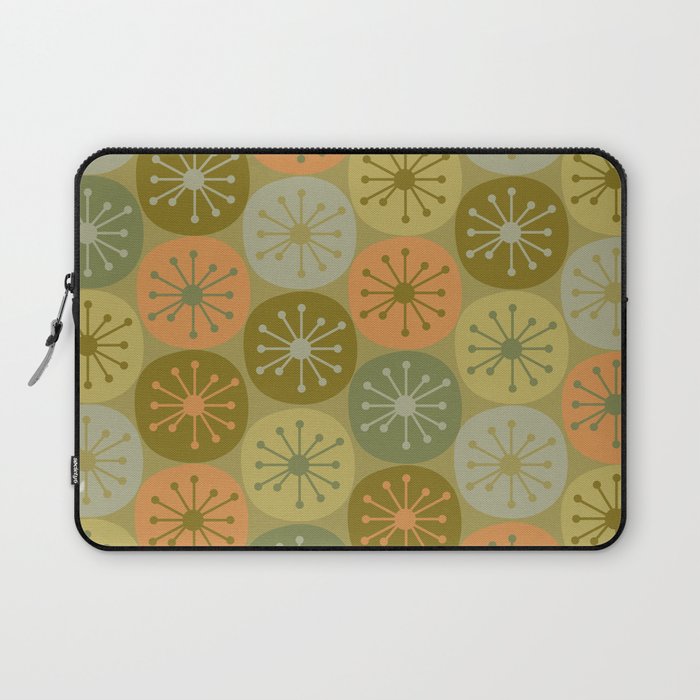 Mid Century Modern Atomic Retro Dots Pattern in Vintage Olive Green and Cantaloupe Orange Laptop Sleeve Gallery Image 1