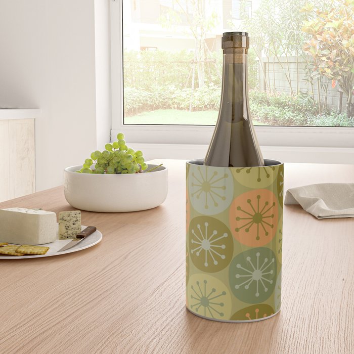 Mid Century Modern Atomic Retro Dots Pattern in Vintage Olive Green and Cantaloupe Orange Wine Chiller Gallery Image 4
