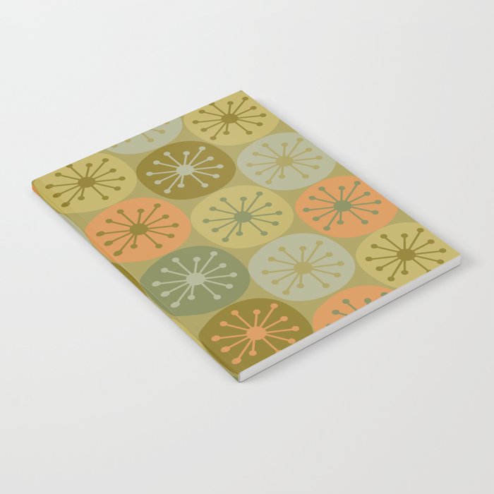 Mid Century Modern Atomic Retro Dots Pattern in Vintage Olive Green and Cantaloupe Orange Notebook Gallery Image 2