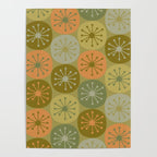 Mid Century Modern Atomic Retro Dots Pattern in Vintage Olive Green and Cantaloupe Orange Poster Gallery Image 4