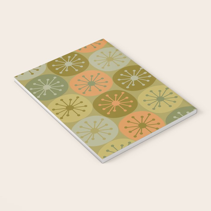 Mid Century Modern Atomic Retro Dots Pattern in Vintage Olive Green and Cantaloupe Orange Notebook Gallery Image 3