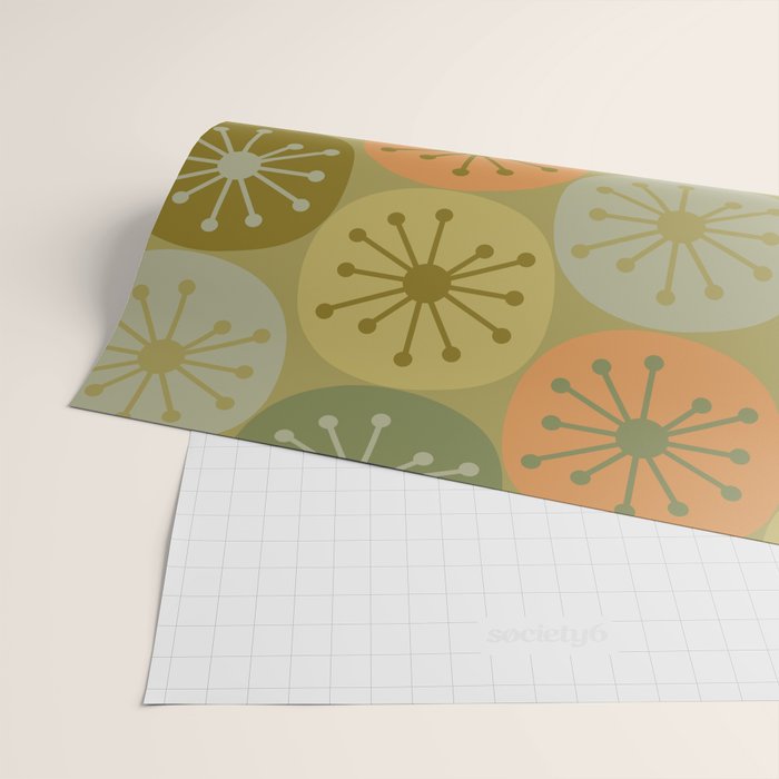 Mid Century Modern Atomic Retro Dots Pattern in Vintage Olive Green and Cantaloupe Orange Wrapping Paper Gallery Image 2