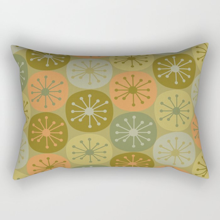 Mid Century Modern Atomic Retro Dots Pattern in Vintage Olive Green and Cantaloupe Orange Rectangular Pillow Gallery Image 2