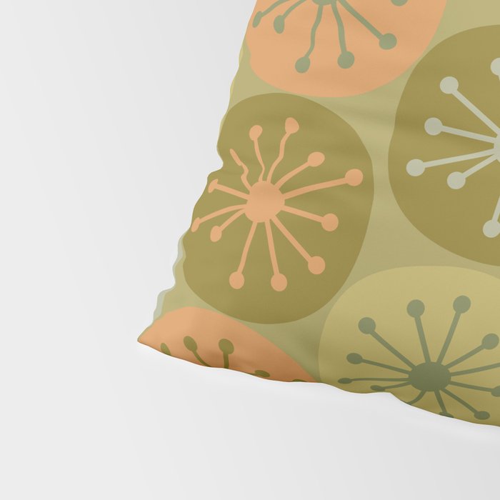 Mid Century Modern Atomic Retro Dots Pattern in Vintage Olive Green and Cantaloupe Orange Pillow Sham Gallery Image 4