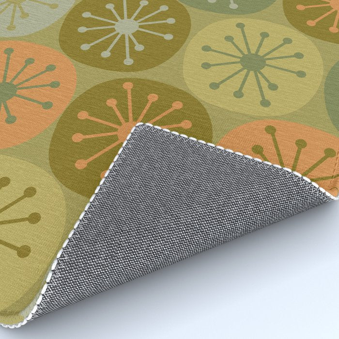 Mid Century Modern Atomic Retro Dots Pattern in Vintage Olive Green and Cantaloupe Orange Rug Gallery Image 4