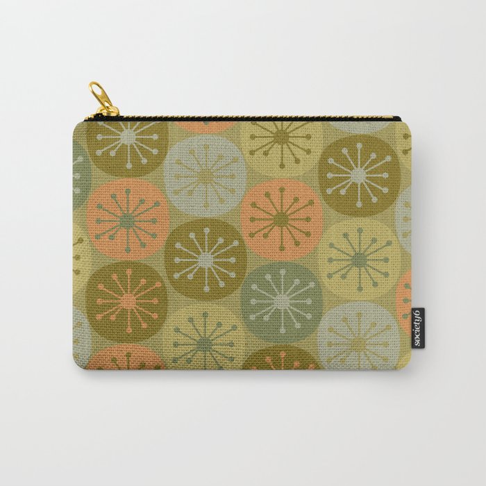 Mid Century Modern Atomic Retro Dots Pattern in Vintage Olive Green and Cantaloupe Orange Carry All Pouch Gallery Image 1