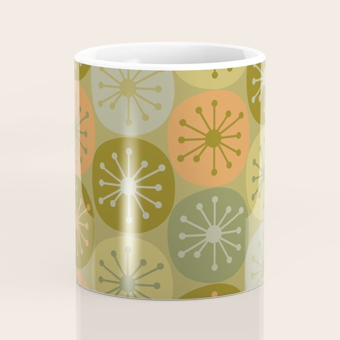 Mid Century Modern Atomic Retro Dots Pattern in Vintage Olive Green and Cantaloupe Orange Coffee Mug Gallery Image 4