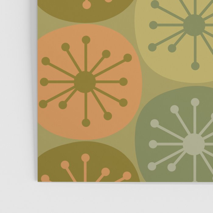 Mid Century Modern Atomic Retro Dots Pattern in Vintage Olive Green and Cantaloupe Orange Poster Gallery Image 3