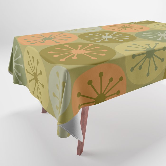 Mid Century Modern Atomic Retro Dots Pattern in Vintage Olive Green and Cantaloupe Orange Tablecloth Gallery Image 1