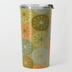 Mid Century Modern Atomic Retro Dots Pattern in Vintage Olive Green and Cantaloupe Orange Travel Mug Gallery Image 2