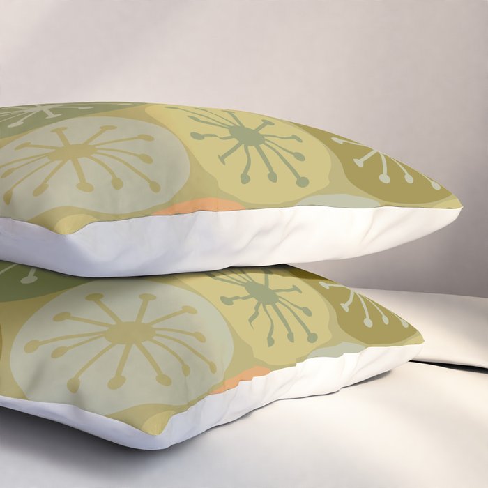 Mid Century Modern Atomic Retro Dots Pattern in Vintage Olive Green and Cantaloupe Orange Pillow Sham Gallery Image 3