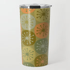 Mid Century Modern Atomic Retro Dots Pattern in Vintage Olive Green and Cantaloupe Orange Travel Mug Gallery Image 1