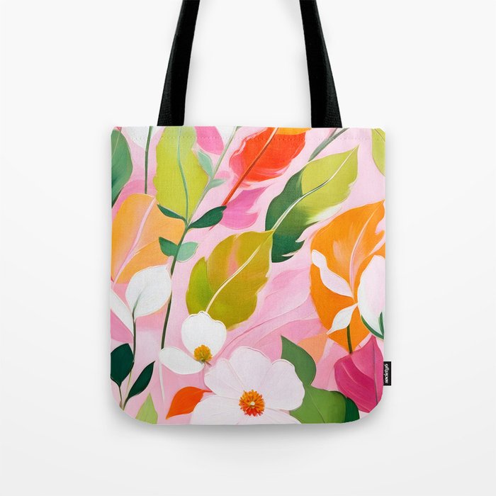 Pastelchio, Pastel Floral Botanical Spring, Flowers Blush Blossom Pink Garden Painting, Bohemian Chic Subdued Nature Plants Tote Bag Gallery Image 1