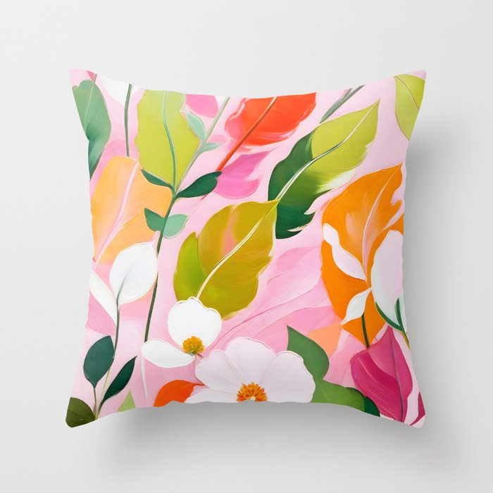 Pastelchio, Pastel Floral Botanical Spring, Flowers Blush Blossom Pink Garden Painting, Bohemian Chic Subdued Nature Plants Throw Pillow Gallery Image 1
