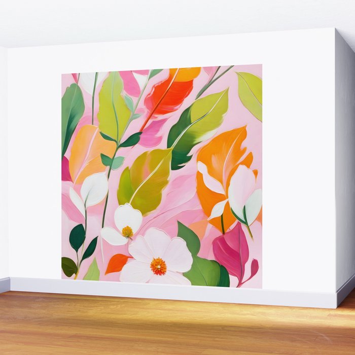 Pastelchio, Pastel Floral Botanical Spring, Flowers Blush Blossom Pink Garden Painting, Bohemian Chic Subdued Nature Plants Wall Mural Gallery Image 2